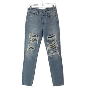 GRLFRND The Karolina Light Wash Blue Denim Button Fly Distressed Jeans 27